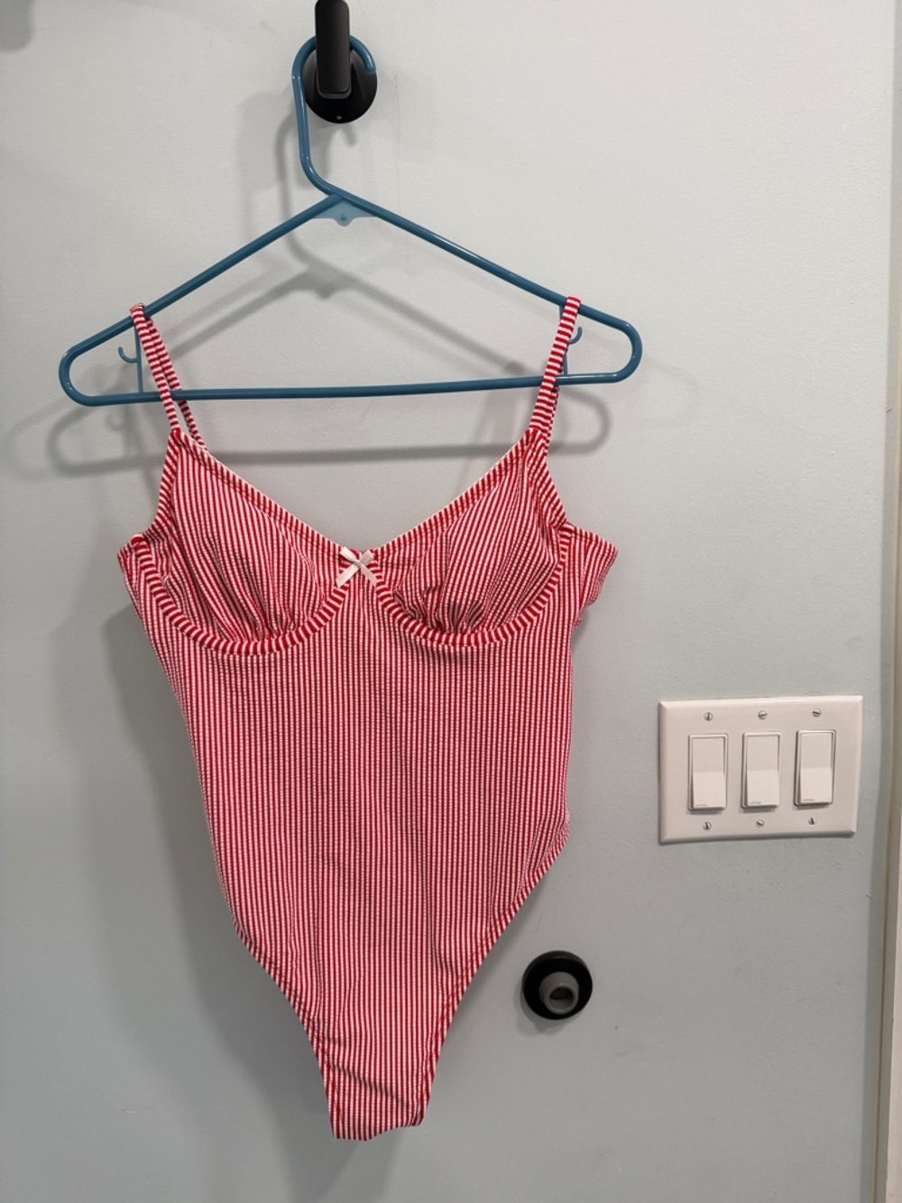 Red and White Striped One-Piece Swimsuit